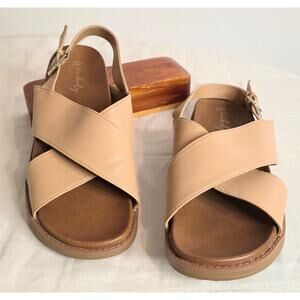 Wonderly Camel Tan Brown Sling Back Cross Over Open Toe Sandals Women's Size 8